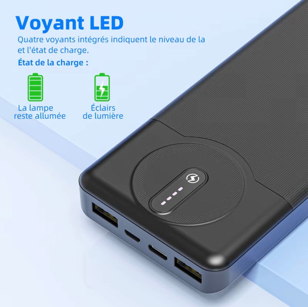GOOJODOQ AD4034 batterie externe de 10 000 mAh avec charge rapide sans fil, portable et légère, avec lumière indicateur, universellement compatible avec iPhone et appareils iOS, sûre et fiable