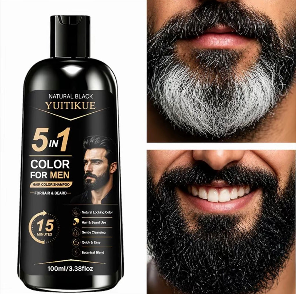 Shampooing colorant pour hommes Yuitikue, 100 ml, coloration rapide, nettoyage doux, couvre les cheveux, convient aux cheveux et à la barbe, application soi-même