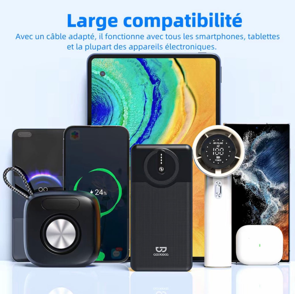 GOOJODOQ AD4034 batterie externe de 10 000 mAh avec charge rapide sans fil, portable et légère, avec lumière indicateur, universellement compatible avec iPhone et appareils iOS, sûre et fiable