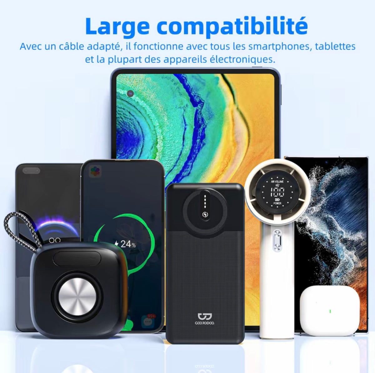 GOOJODOQ AD4034 batterie externe de 10 000 mAh avec charge rapide sans fil, portable et légère, avec lumière indicateur, universellement compatible avec iPhone et appareils iOS, sûre et fiable