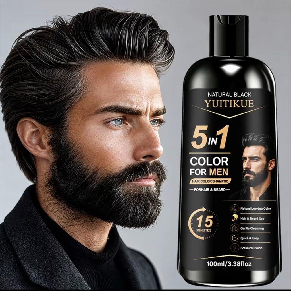 Shampooing colorant pour hommes Yuitikue, 100 ml, coloration rapide, nettoyage doux, couvre les cheveux, convient aux cheveux et à la barbe, application soi-même