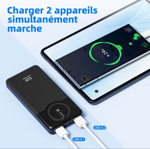 GOOJODOQ AD4034 batterie externe de 10 000 mAh avec charge rapide sans fil, portable et légère, avec lumière indicateur, universellement compatible avec iPhone et appareils iOS, sûre et fiable