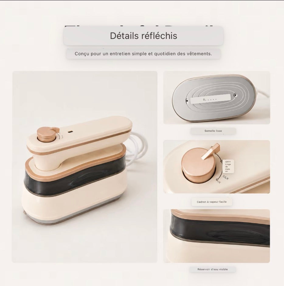 Défroisseur Vapeur Portable 1000 W, Fer à Repasser à Vapeur avec Réservoir 160 ml, Poignée Rotative, Mode Vapeur et Repassage à Sec, Compact pour Maison et Voyage - ZQ-1005