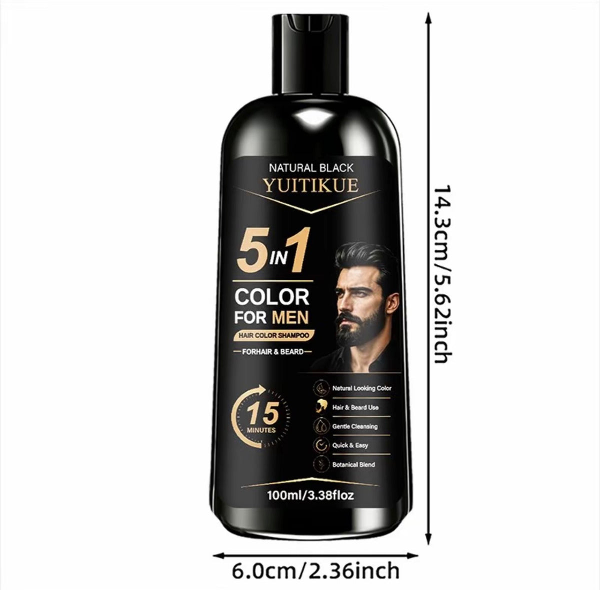 Shampooing colorant pour hommes Yuitikue, 100 ml, coloration rapide, nettoyage doux, couvre les cheveux, convient aux cheveux et à la barbe, application soi-même