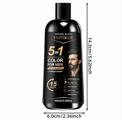 Shampooing colorant pour hommes Yuitikue, 100 ml, coloration rapide, nettoyage doux, couvre les cheveux, convient aux cheveux et à la barbe, application soi-même