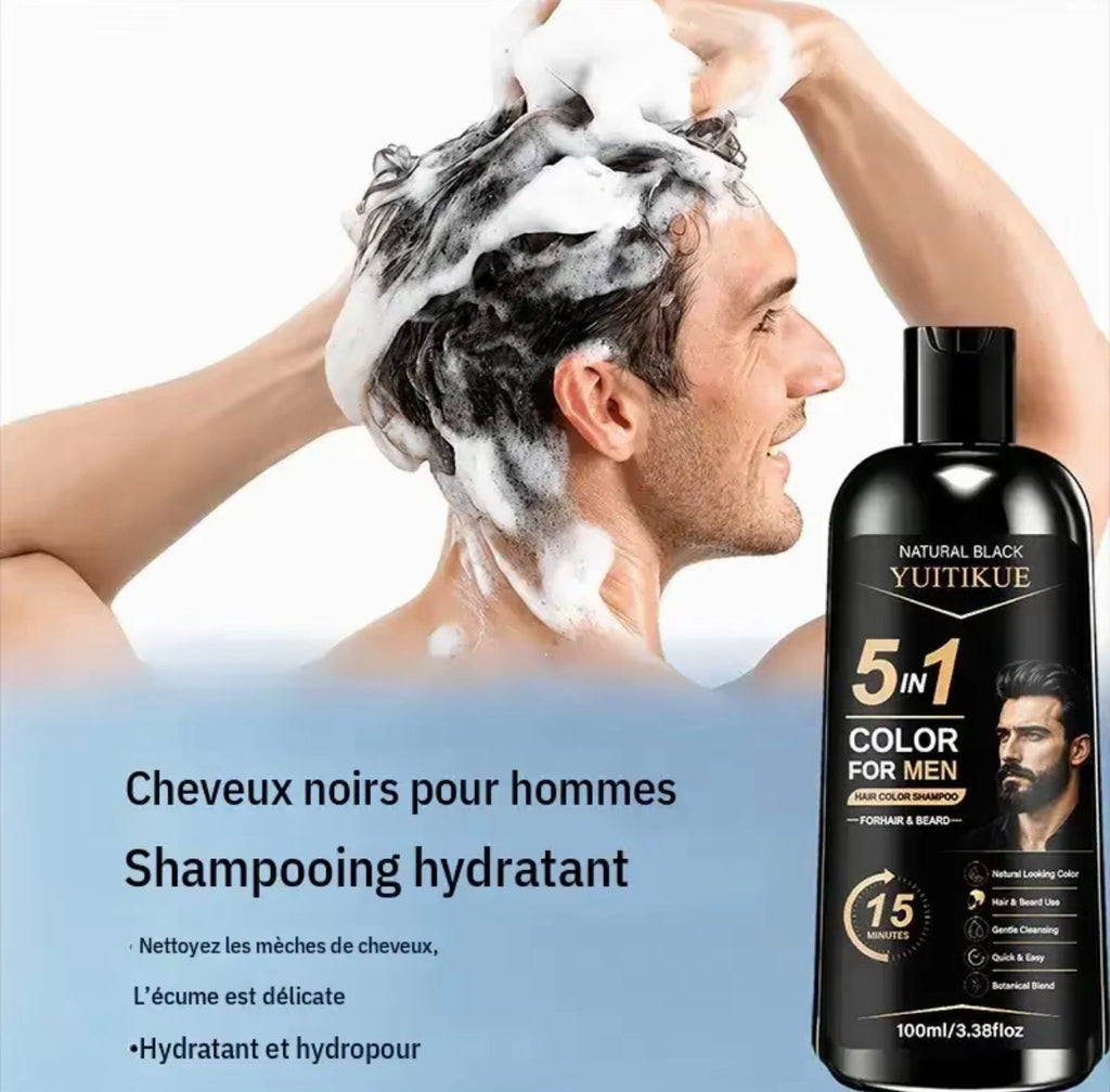 Shampooing colorant pour hommes Yuitikue, 100 ml, coloration rapide, nettoyage doux, couvre les cheveux, convient aux cheveux et à la barbe, application soi-même