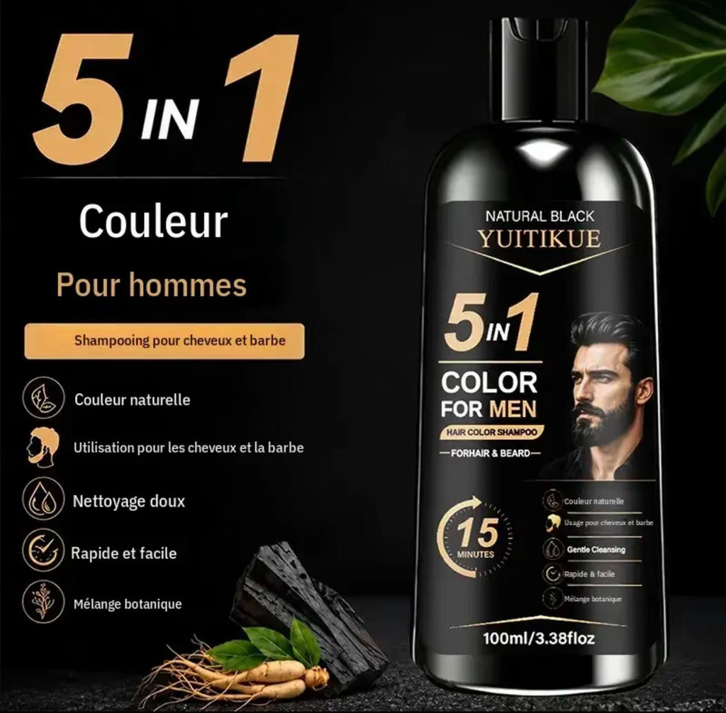 Shampooing colorant pour hommes Yuitikue, 100 ml, coloration rapide, nettoyage doux, couvre les cheveux, convient aux cheveux et à la barbe, application soi-même
