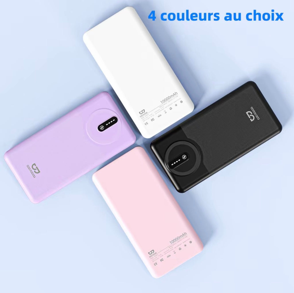 GOOJODOQ AD4034 batterie externe de 10 000 mAh avec charge rapide sans fil, portable et légère, avec lumière indicateur, universellement compatible avec iPhone et appareils iOS, sûre et fiable