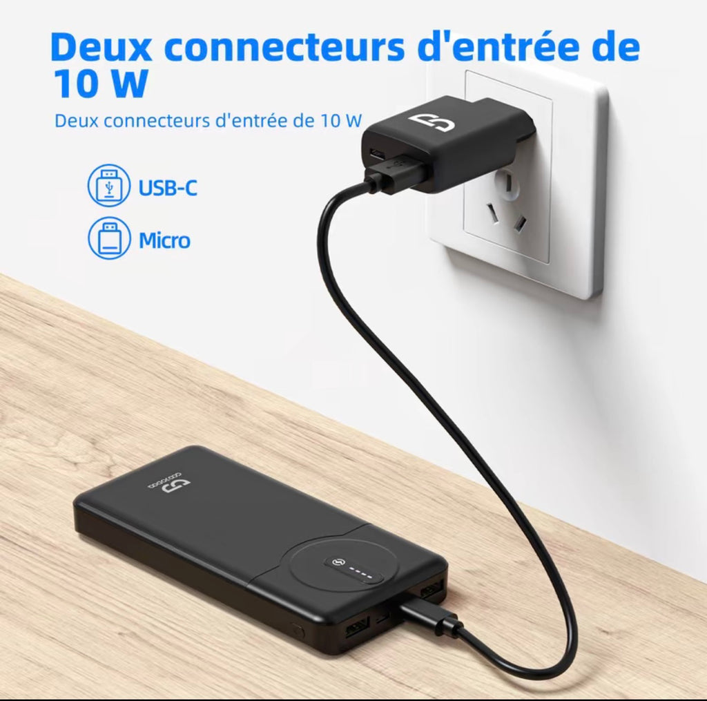 GOOJODOQ AD4034 batterie externe de 10 000 mAh avec charge rapide sans fil, portable et légère, avec lumière indicateur, universellement compatible avec iPhone et appareils iOS, sûre et fiable