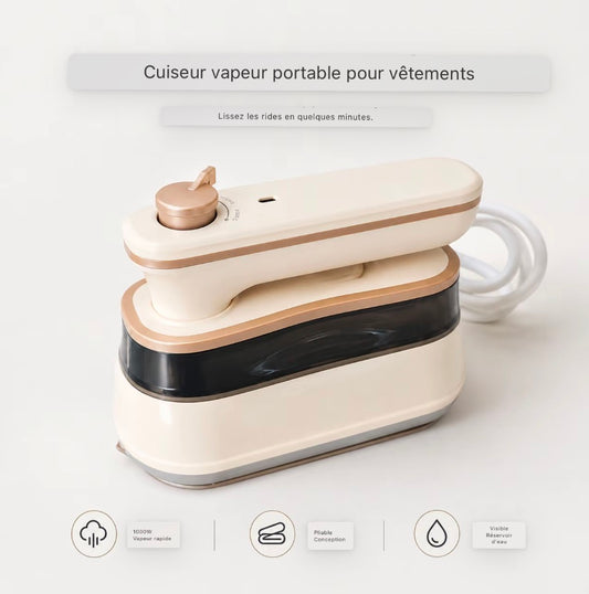 Défroisseur Vapeur Portable 1000 W, Fer à Repasser à Vapeur avec Réservoir 160 ml, Poignée Rotative, Mode Vapeur et Repassage à Sec, Compact pour Maison et Voyage - ZQ-1005