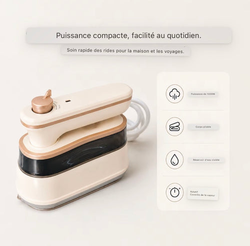 Défroisseur Vapeur Portable 1000 W, Fer à Repasser à Vapeur avec Réservoir 160 ml, Poignée Rotative, Mode Vapeur et Repassage à Sec, Compact pour Maison et Voyage - ZQ-1005